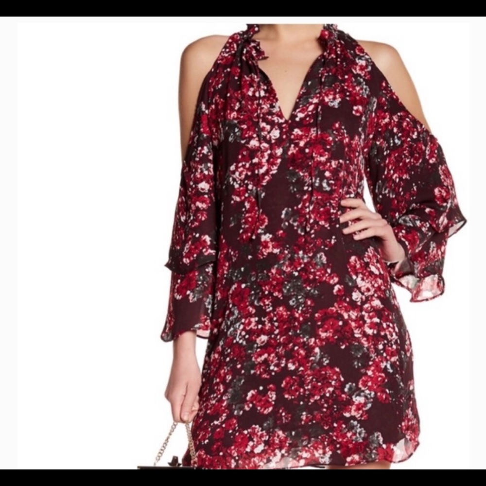 Parker Womens Cold Shoulder LS Ruffle Floral Dress sx XS Multicolor Fall Boho